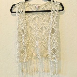 Sleeveless Macrame with Fringe Cardigan